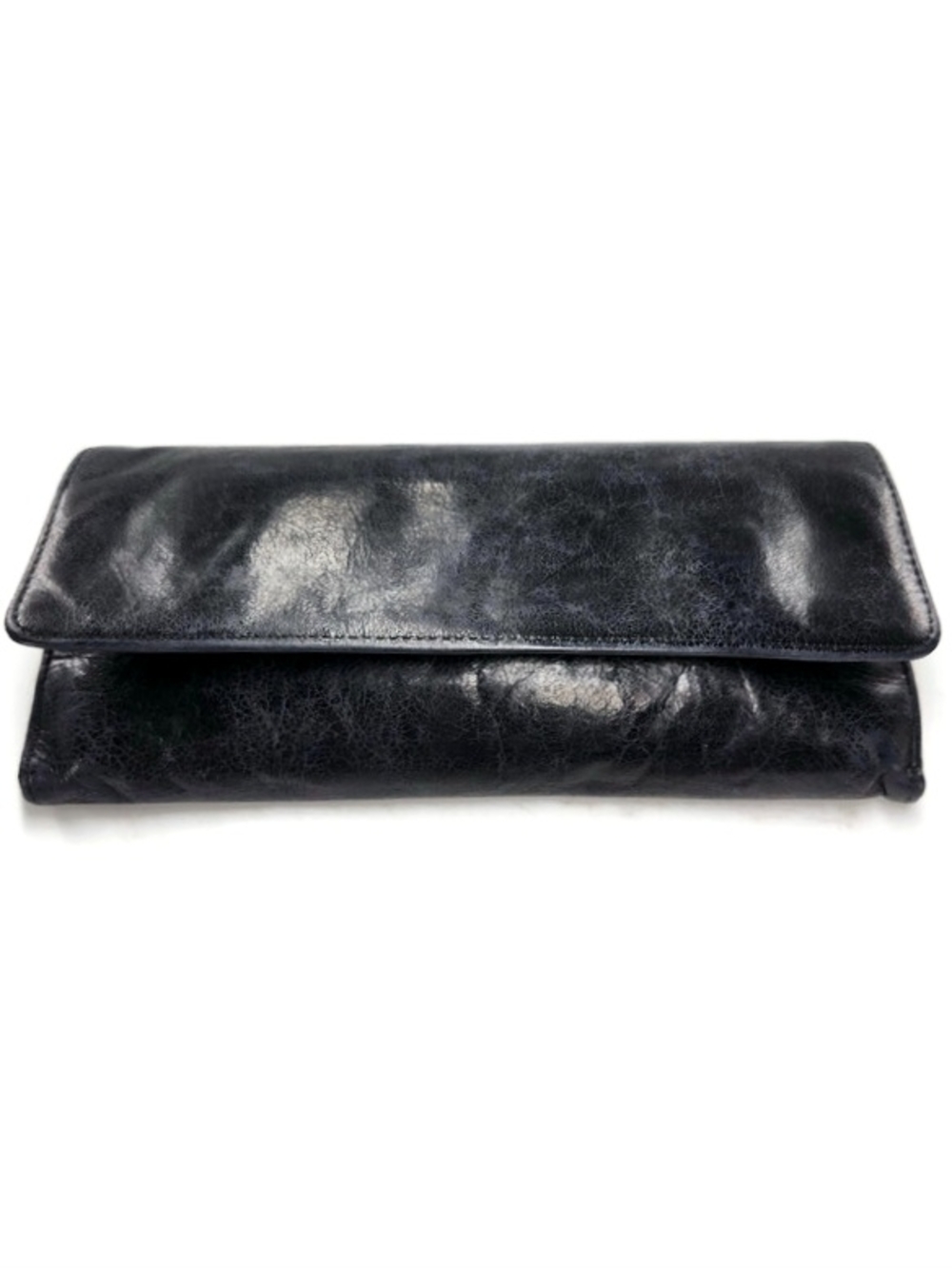 HOBO Sadie International Black Distressed Leather Tri-Fold Key Chain Wallet